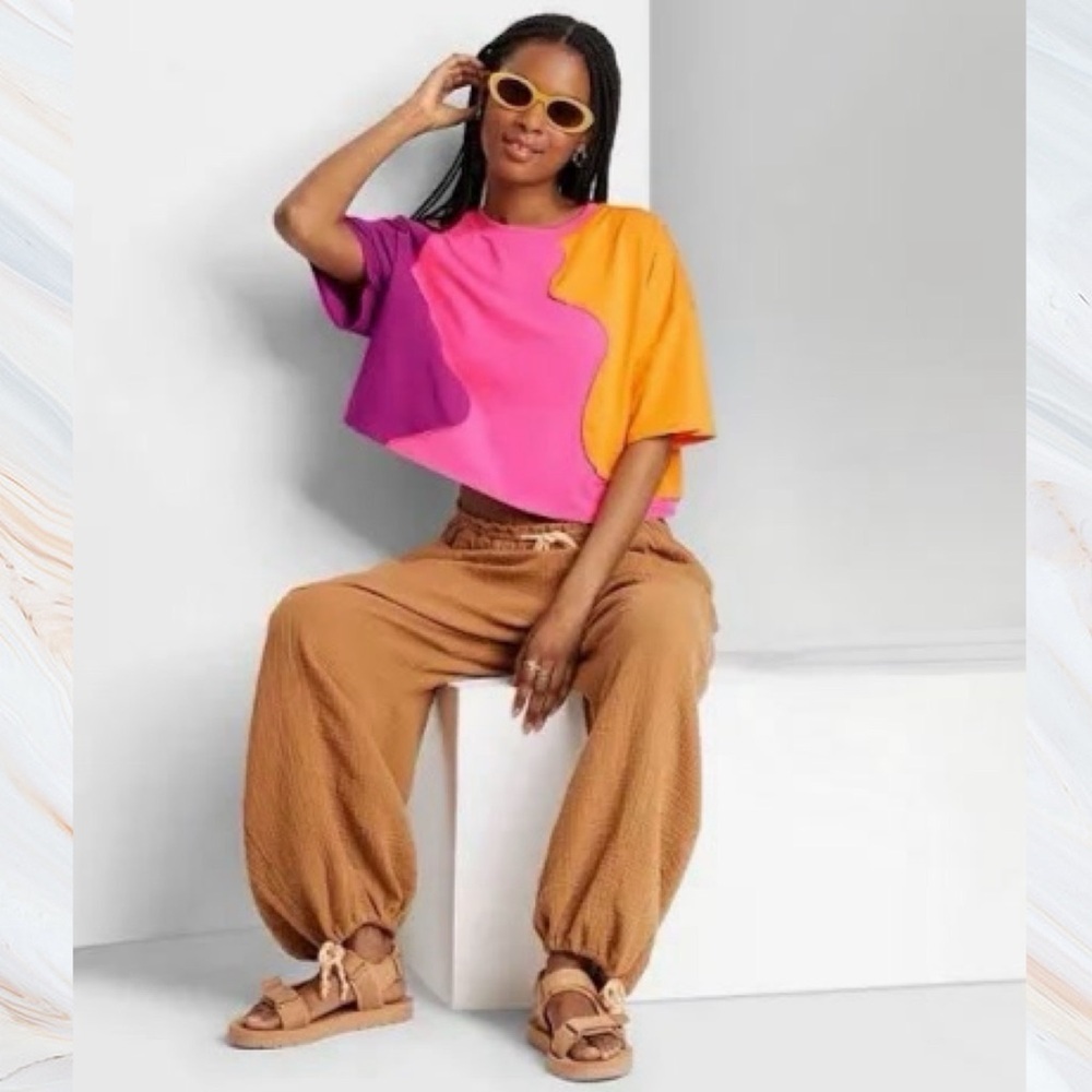 (NWT) Wild Fable Boxy Color-Block Relaxed Fit Crop Top, XS